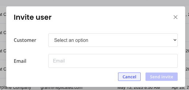 invite user dialog